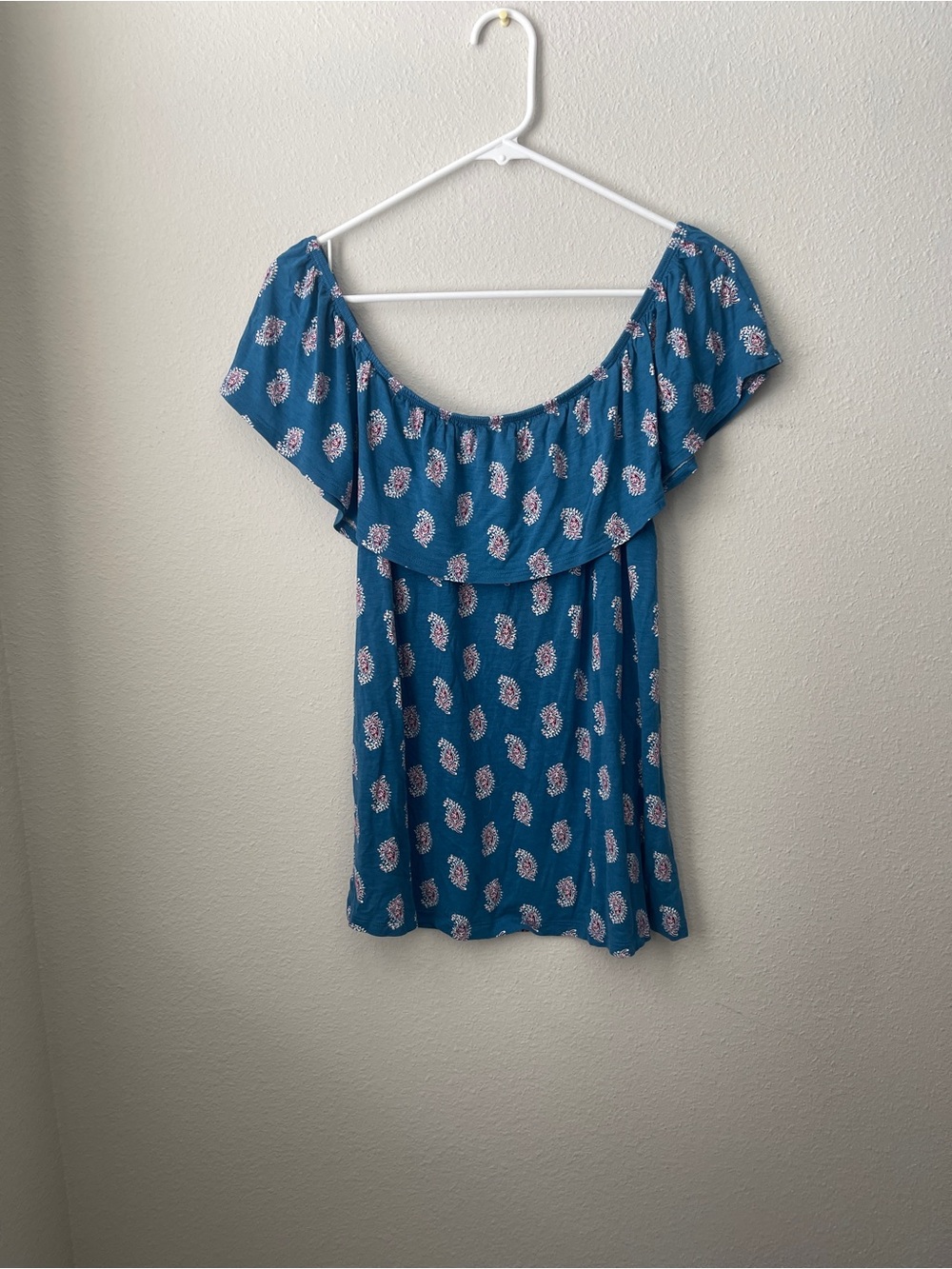 Old Navy Teal Blue Floral Off-Shoulder Ruffle Top